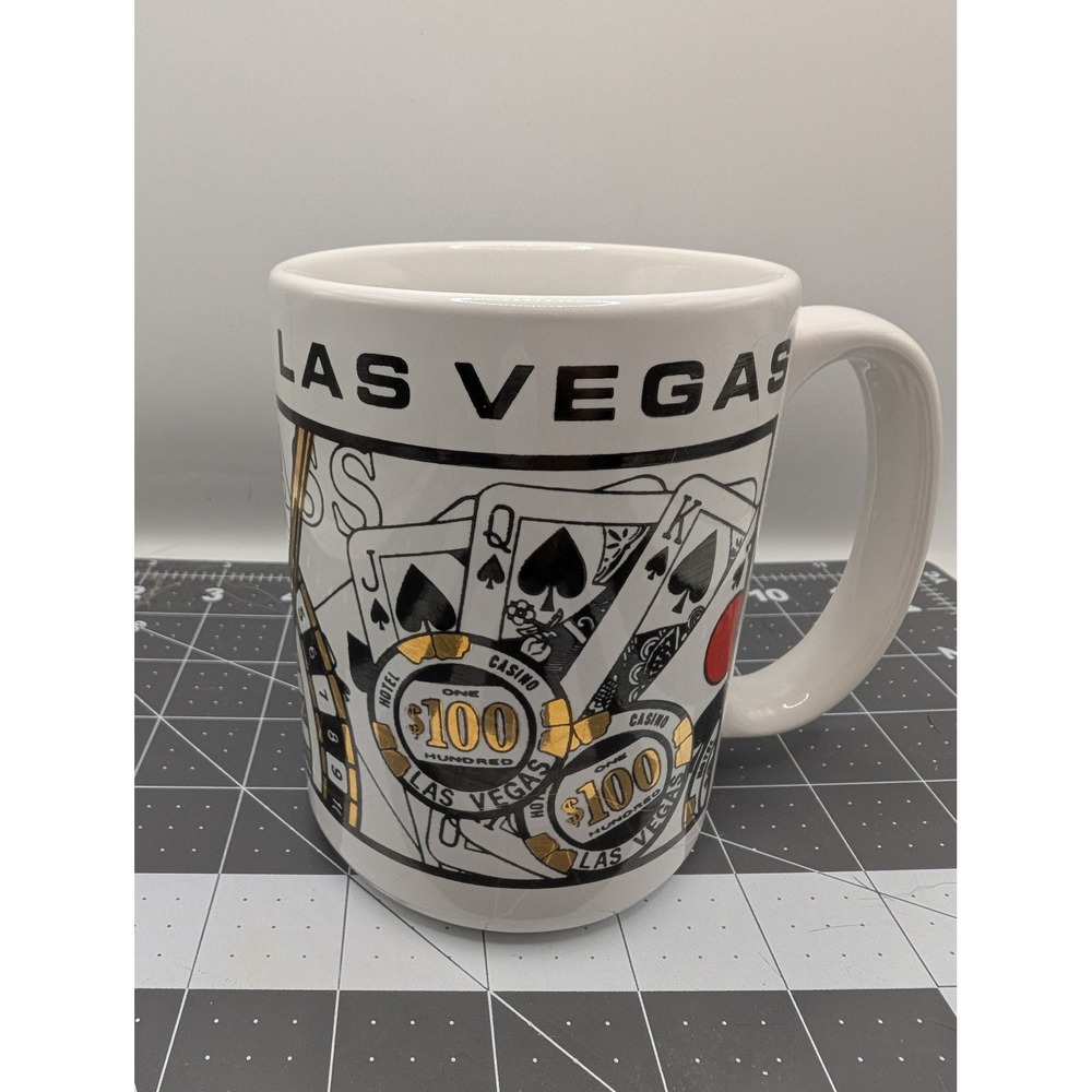 Las Vegas Casino Souvenir Mug Roulette Gold Accents White heavy/thick